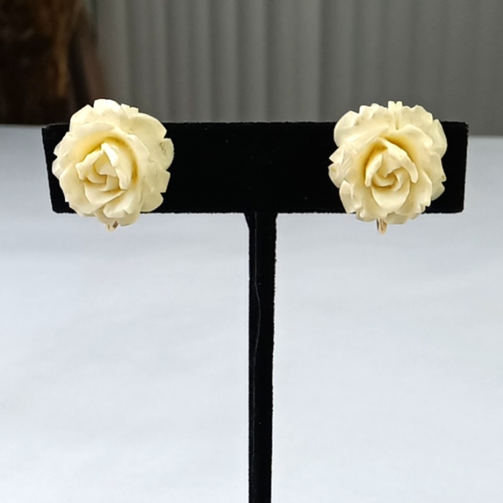 Vintage Ivory 12K Gold Filled Earrings.